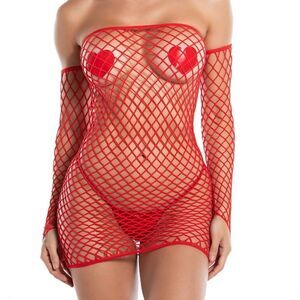 Red Fishnet Bodystocking Set #3